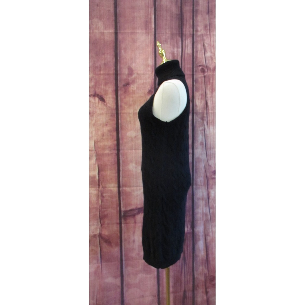 VTG 90s Ralph Lauren Black Cable Knit Sleeveless Turtleneck Dress Size M Cotton - Picture 7 of 7